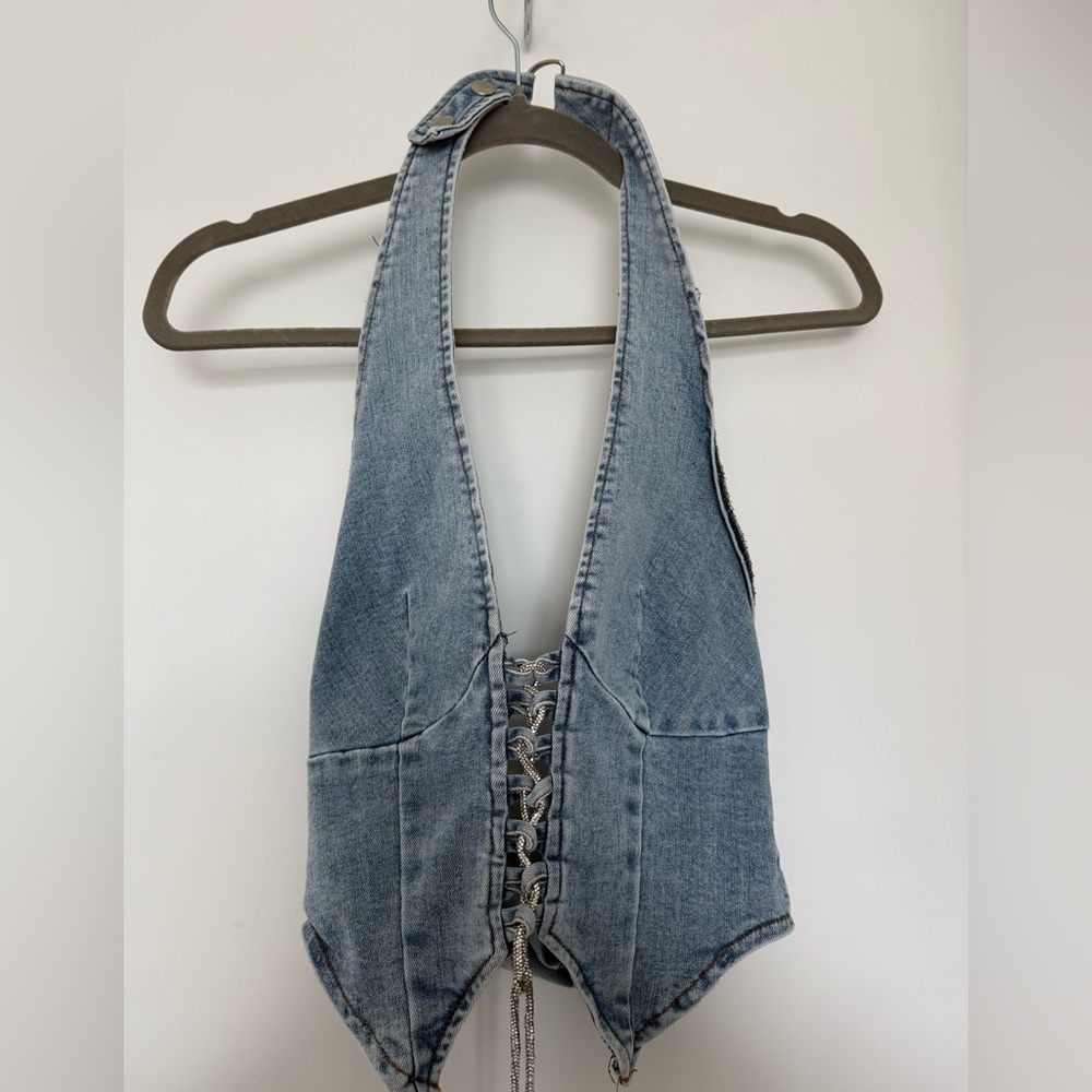 Denim Lace-Up Halter Top
